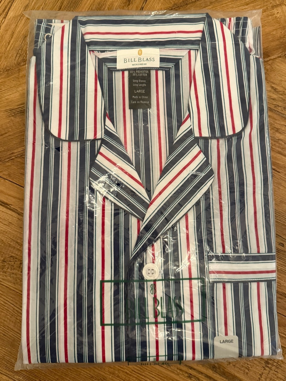NIP Bill Blass Men’s Pajama Set Large Navy Red White Striped Vintage Sleepwear - Picture 1 of 6